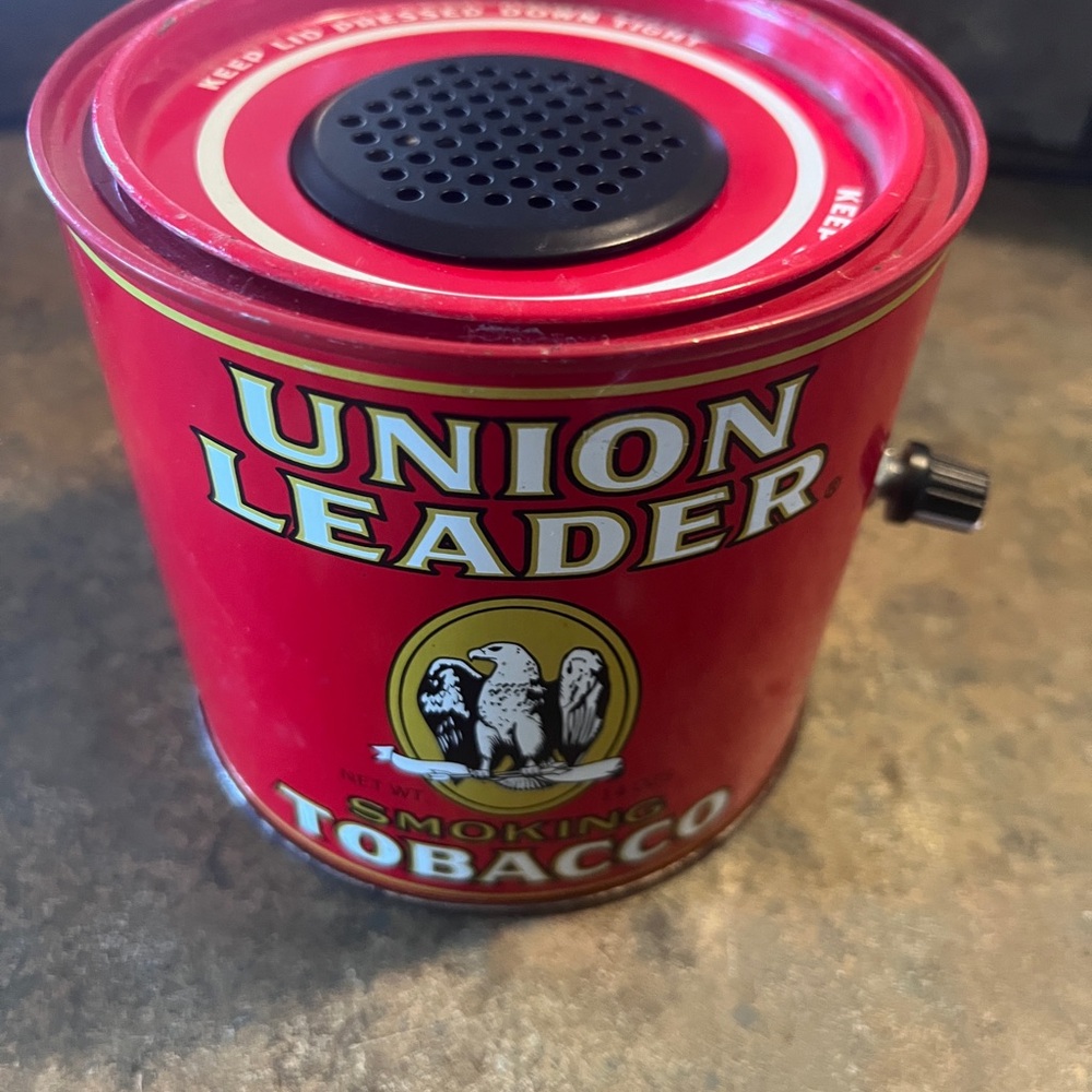 Union Leader Can-o-Phone. Red Tobacco Tin microphone.